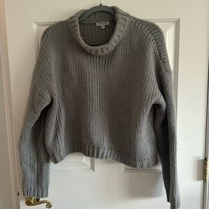 loose cowl neck grey knitted cropped sweater